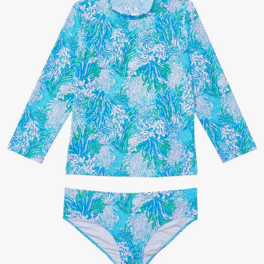 Lilly Pulitzer Girls Bobby Rashguard Set Size 10 Las Olas Aqua UPF 50
